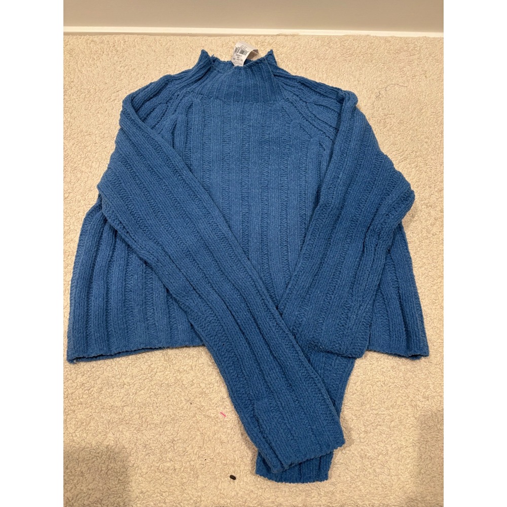 American Eagle Chenille Mock Neck Ribbed Sweater Blue XS 034-0341-9882